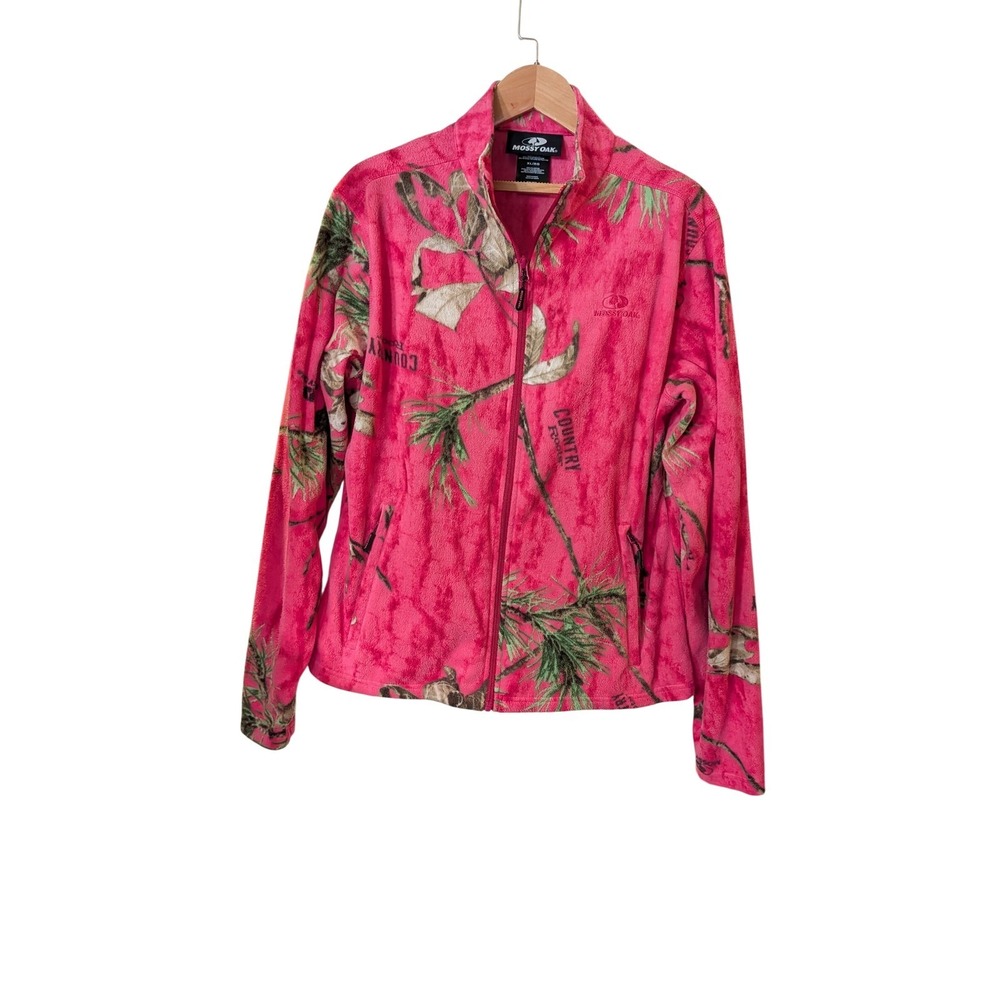 Mossy Oak Pink Camo Fleece Jacket Womens XL Break-Up Country Full Zip FJ1324
